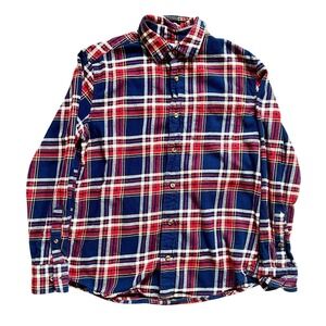 Crewcuts J. Crew Kids Plaid Flannel Button Down‎ Shirt Navy Red Size 14 Classic